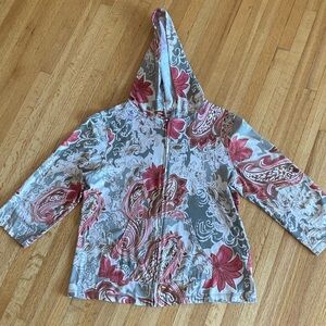 Caribbean Joe Hooded Zip Jacket in Gray & Dusty Rose Floral Print